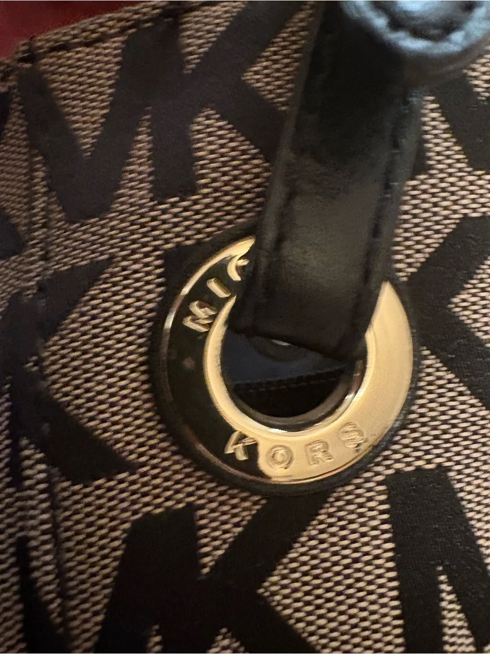Michael Kors Tan and Black MK Logo Tote with Black Handles